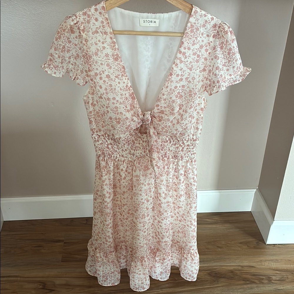 Floral Pink Dress with Cut Out Tie Front